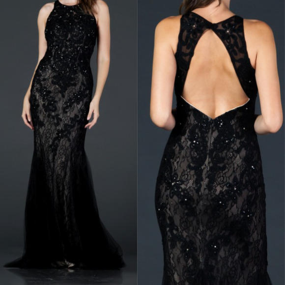 ASPEED SZ M black beaded lace mother of bride gala mermaid maxi dress NWT B164 - Picture 1 of 10